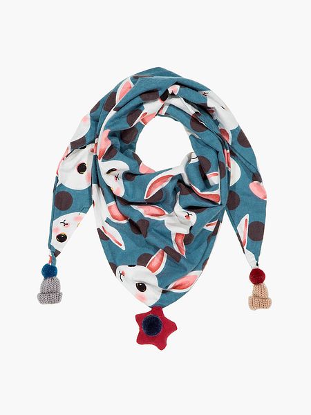Косынка детская из хлопка, зайчики, бирюзовая