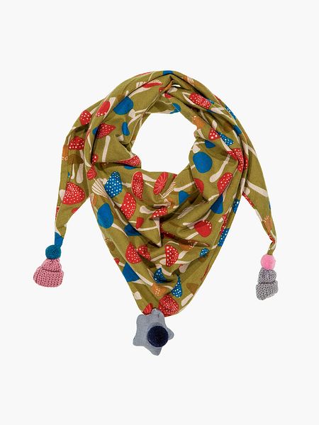 Косынка детская из хлопка, грибочки, оливковая